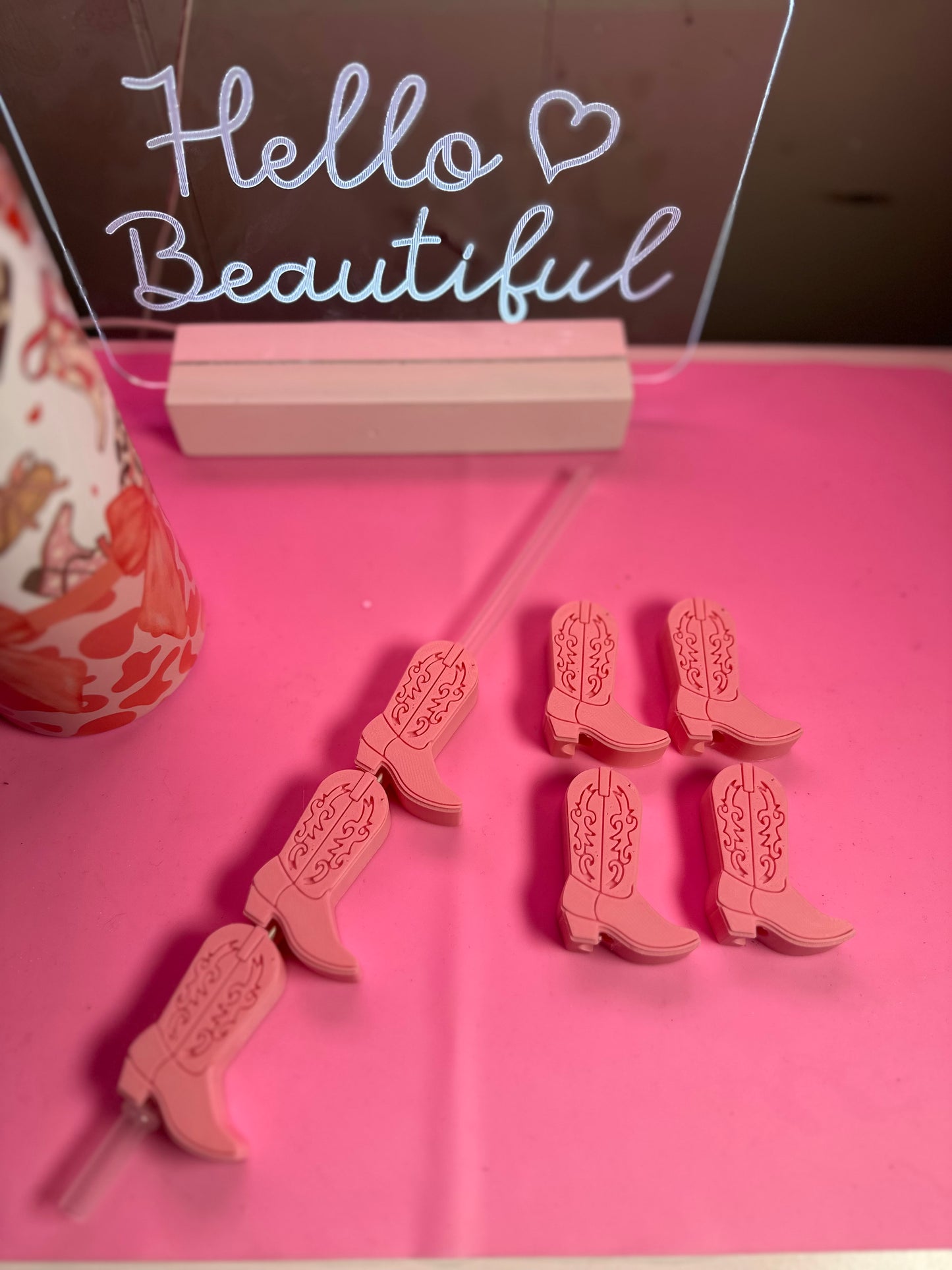 Pink Boot Straw Topper 20 oz