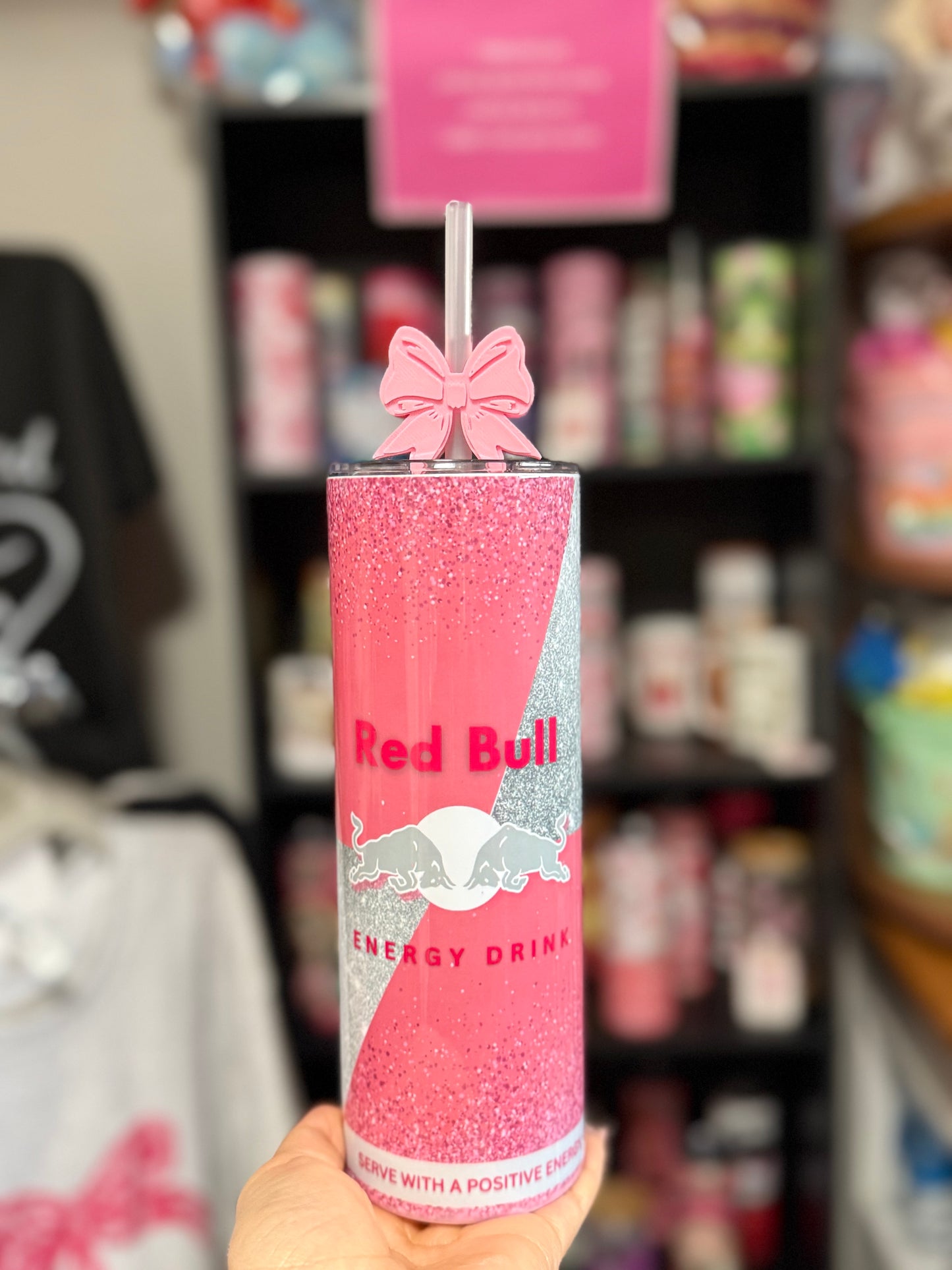 Pink Redbull Tumbler with Straw Topper included