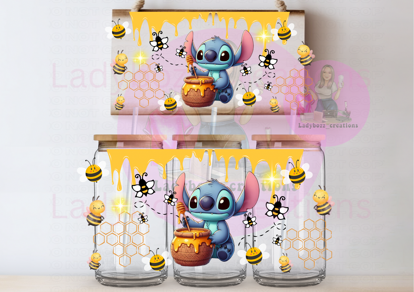 Pooh Honey, Stitch Honey and Flowers