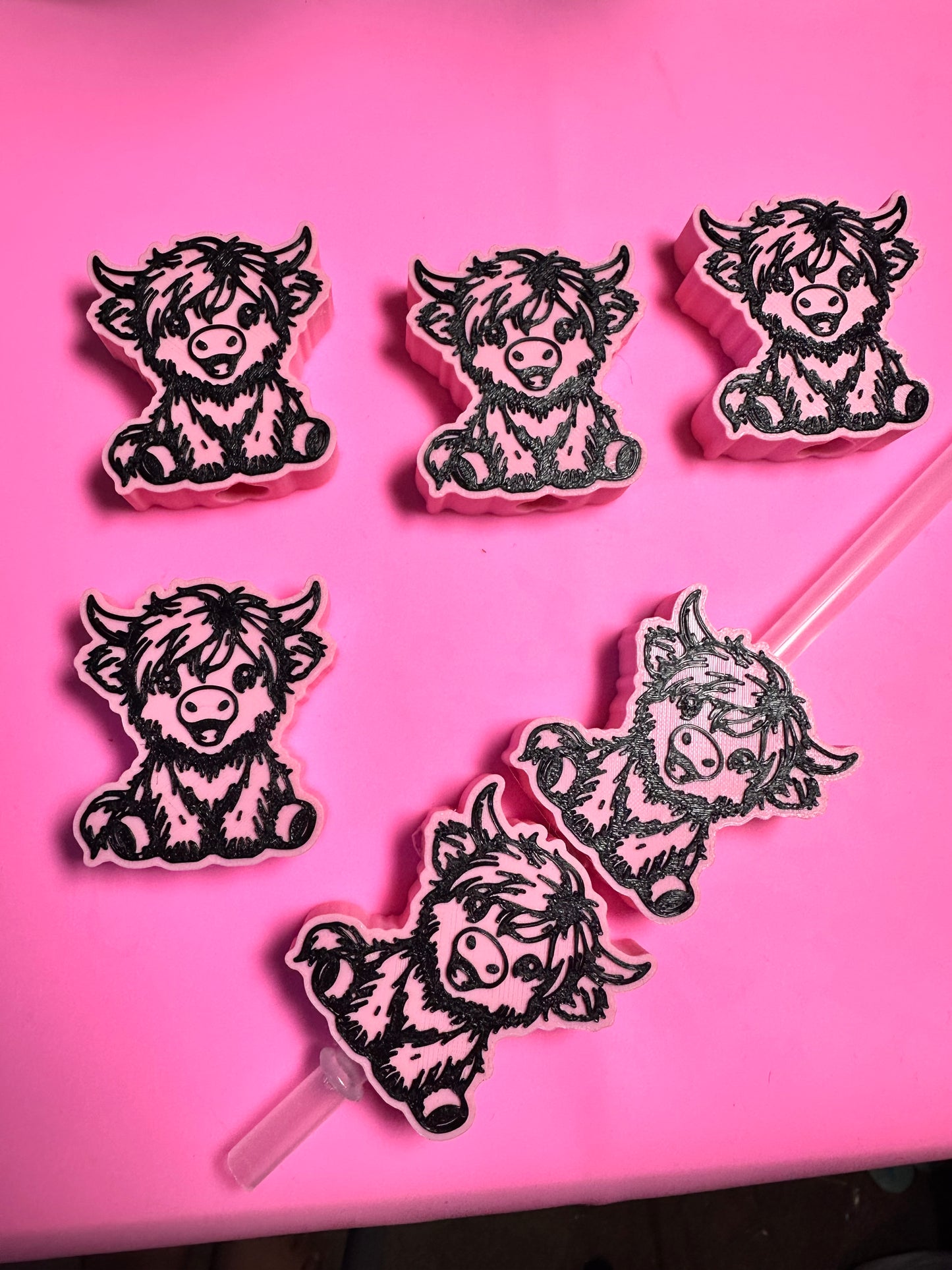 Highland Cow Stanley Straw Toppers