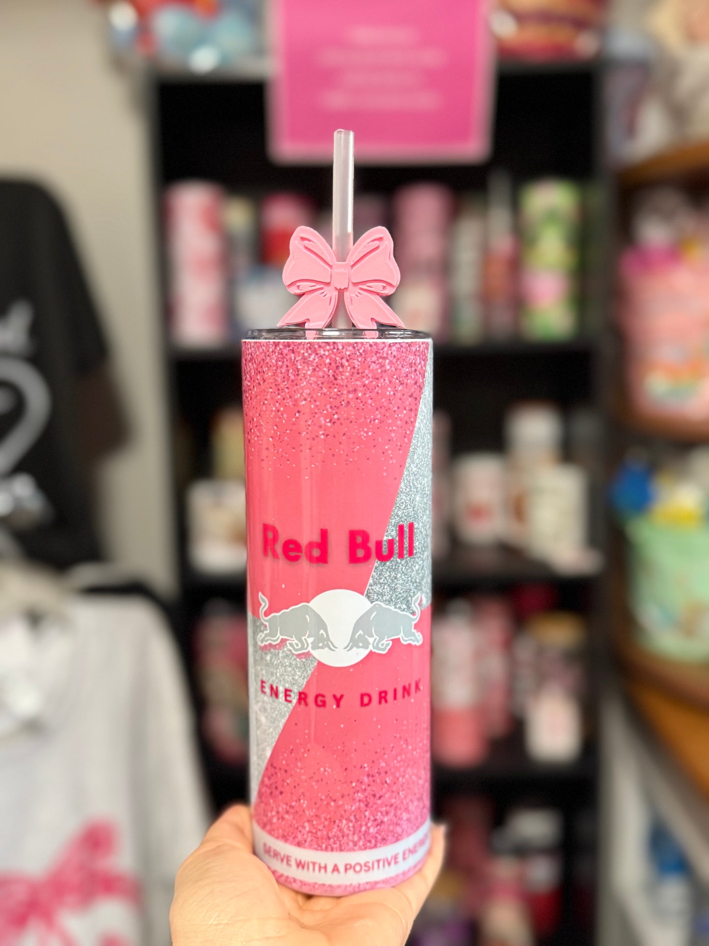 Pink Redbull Tumbler with Straw Topper included