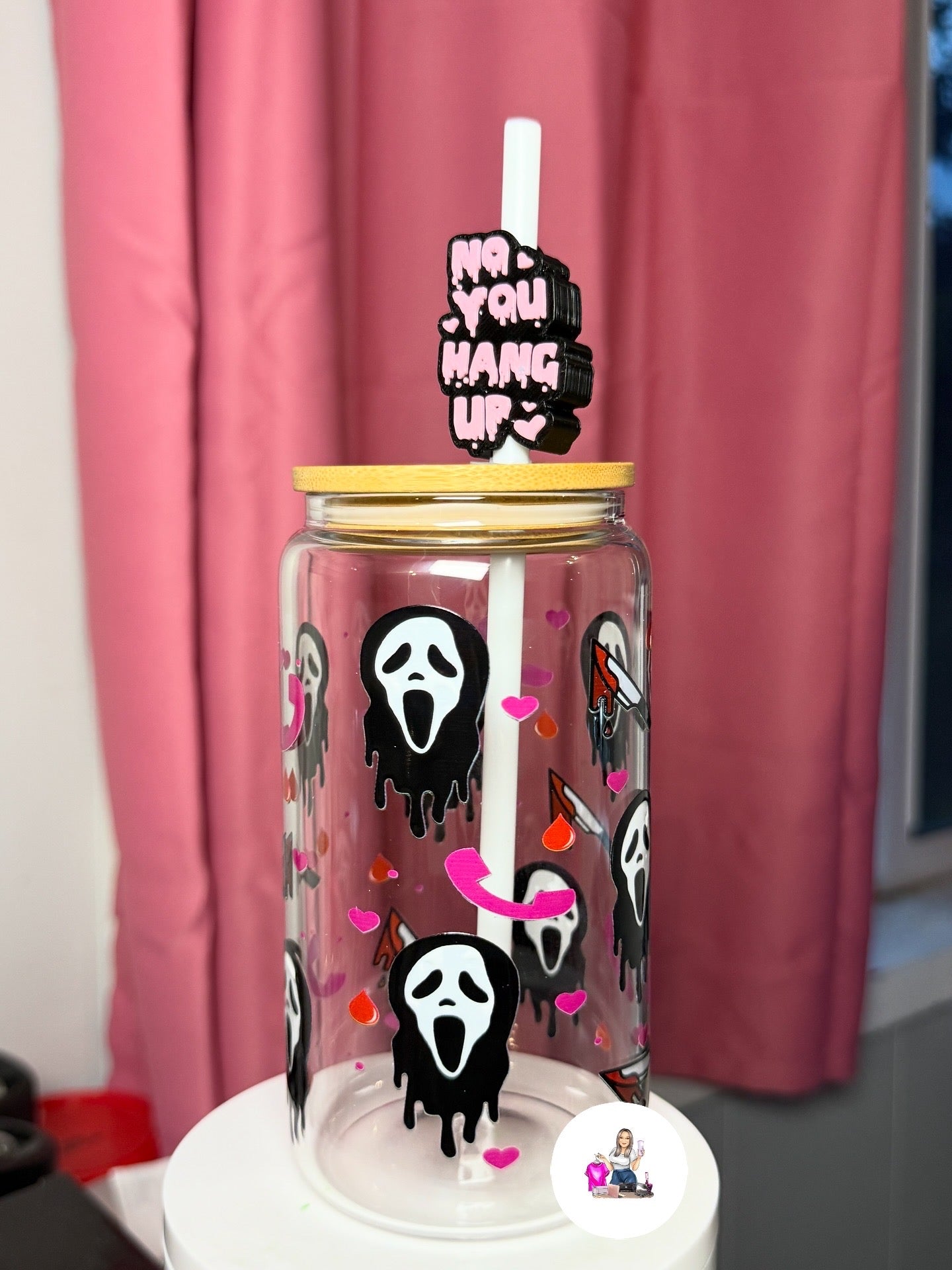 Ghost Face Libbey Cup with Straw Topper