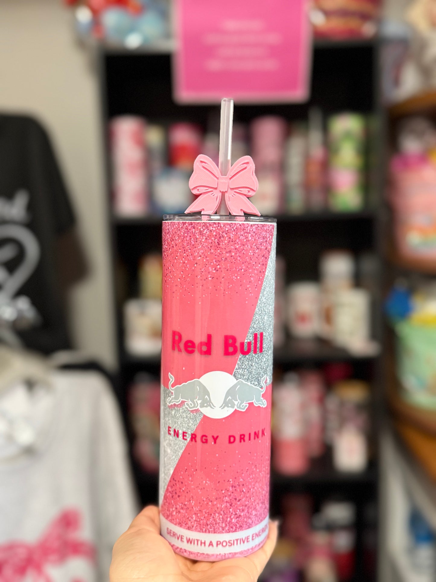 Pink Redbull Tumbler with Straw Topper included