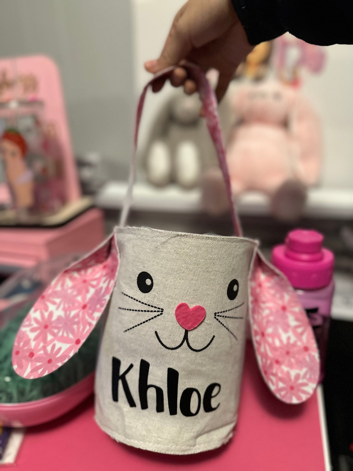 This is a custom Easter Basket with name added only.