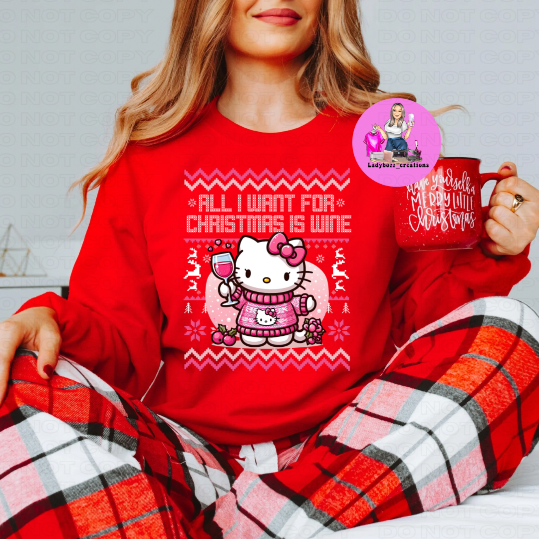 Hello Kitty All I want for Christmas is Wine