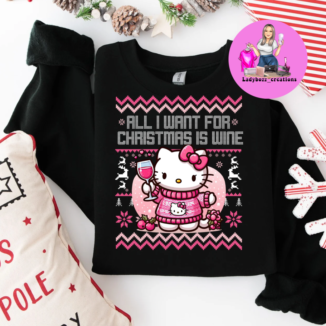 Hello Kitty All I want for Christmas is Wine