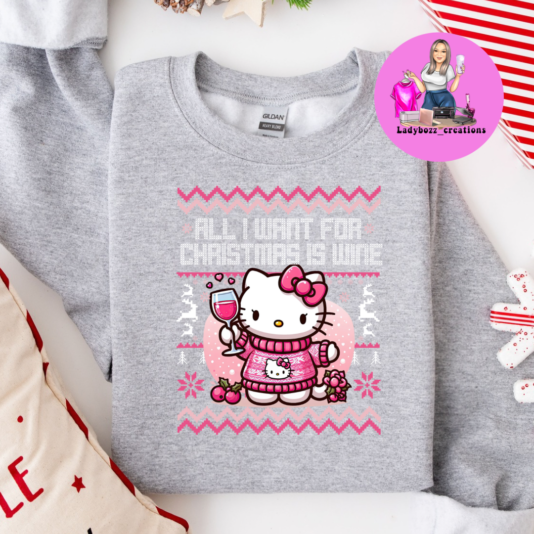 Hello Kitty All I want for Christmas is Wine