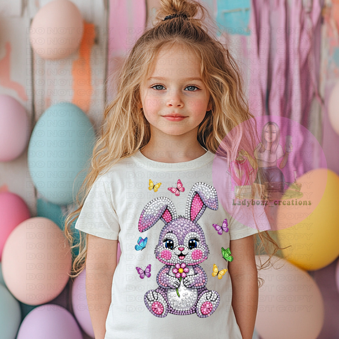 Bunny Rhinestone Easter Faux/kids/tshirts D24