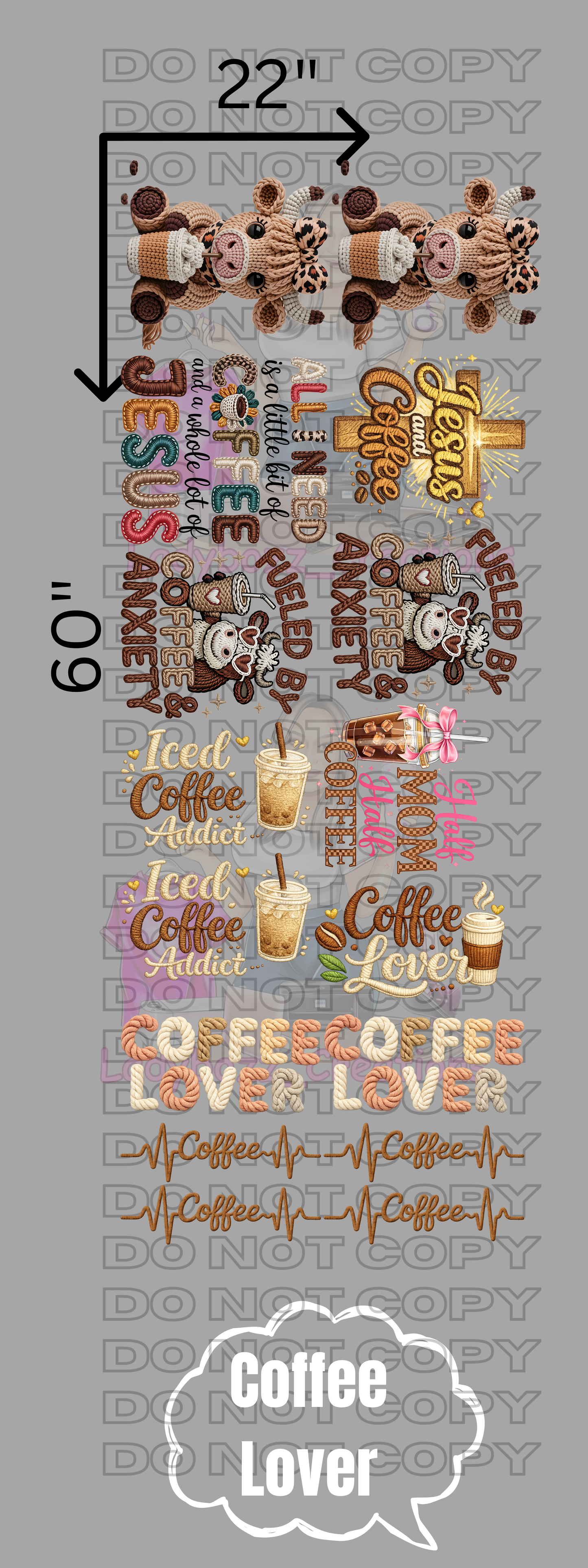 Coffee Lover Faux Embroidery/DTF Gangsheet/Premade