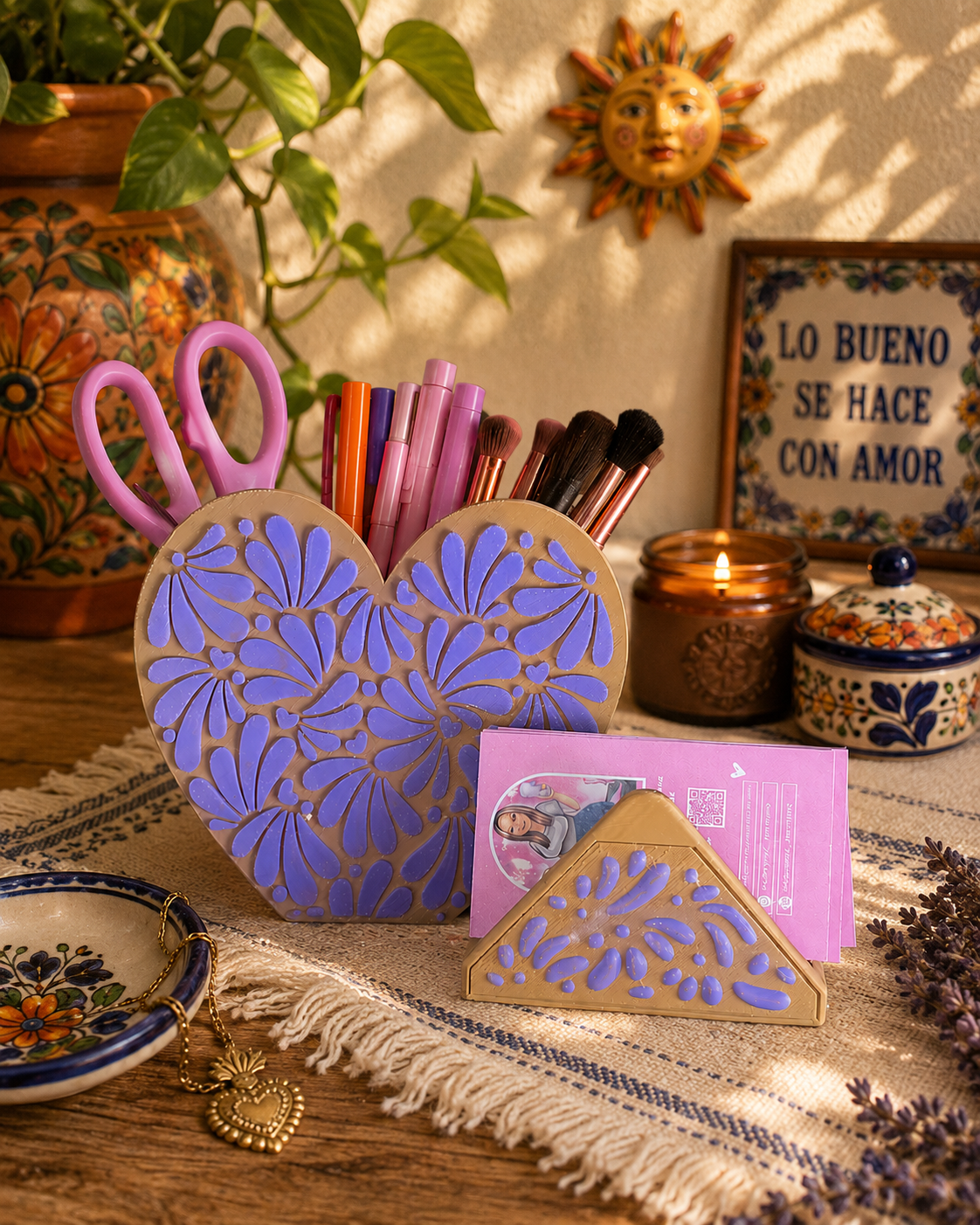 Talavera Purple and Card Holder/Organizer/Pen holder/3d print