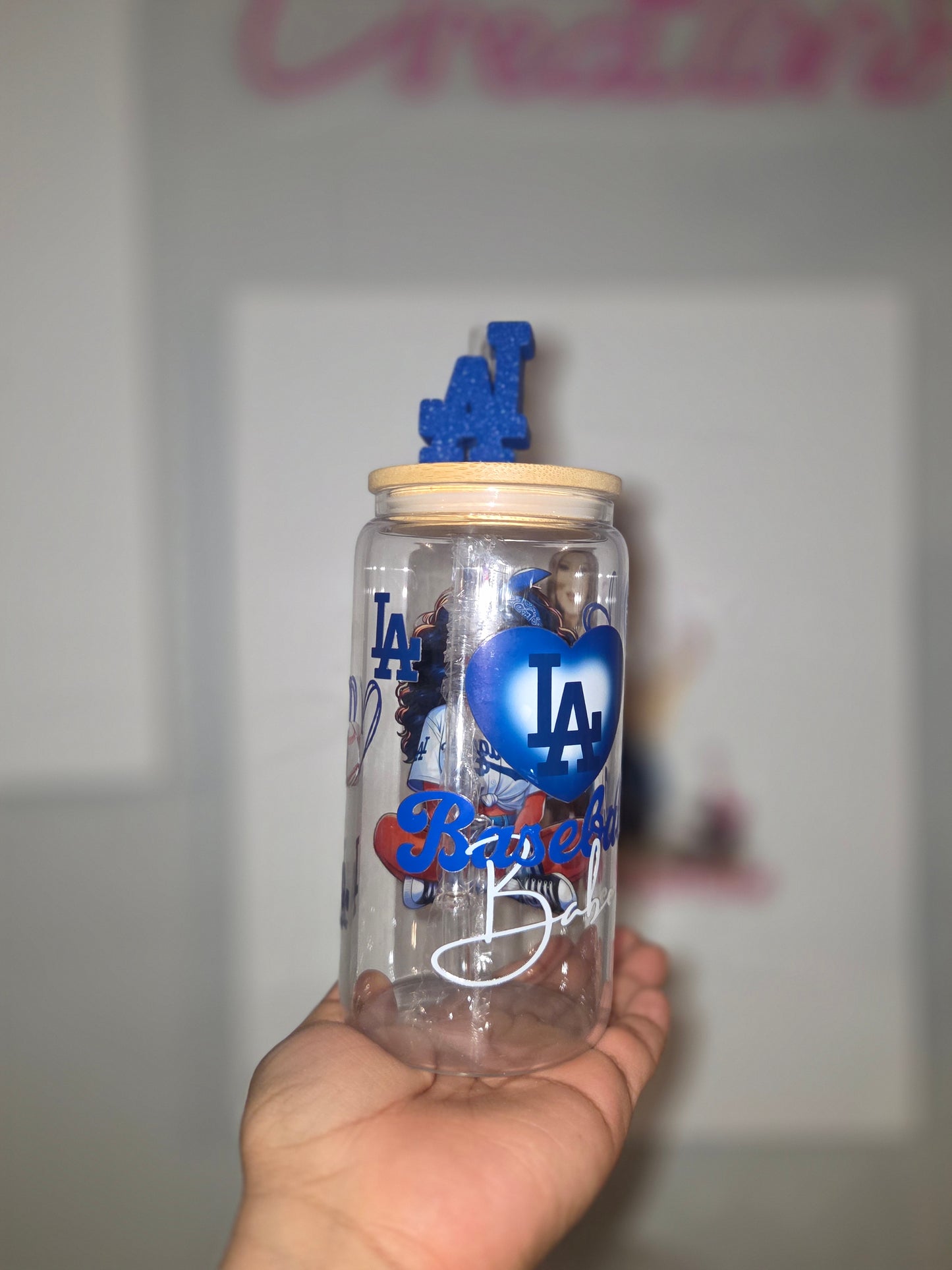 LA Girl/Libbey Cup with straw topper/Baseball