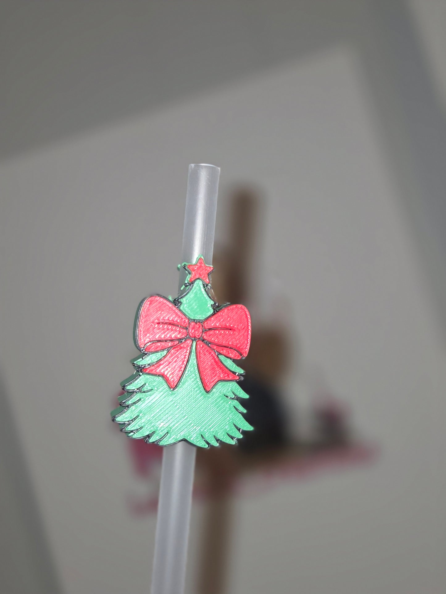 Green Tree with Bow/Christmas/STRAW TOPPER ONLY