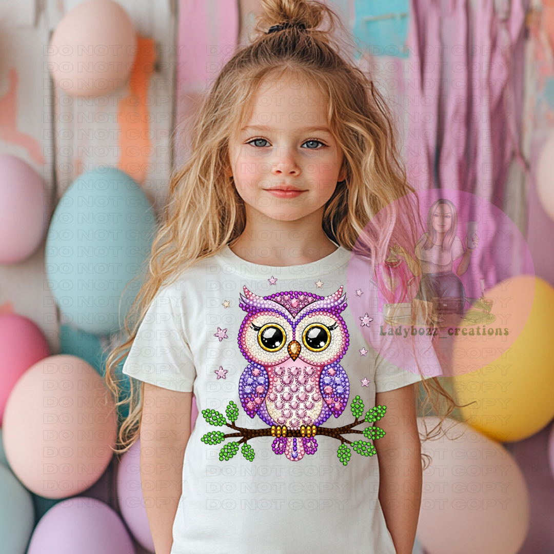 Rhinestone Easter Faux Owl Bunny/kids/tshirts