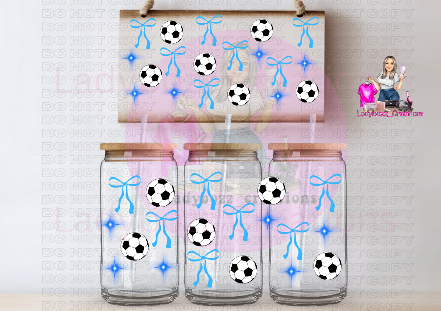 Blue Soccer Coquette Bows/Libbey Cup or 2 Wraps Only