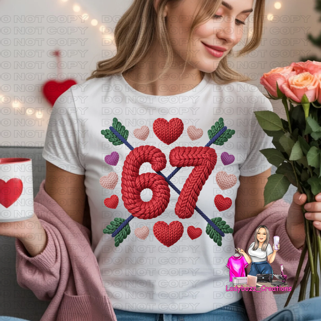 67/Valentines/Faux Embroidery Tshirt/Several Options