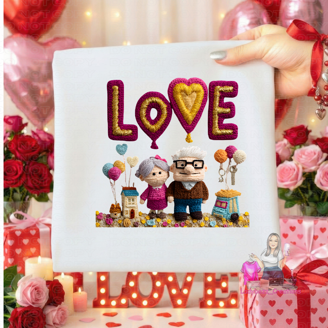 Movie Up/Love/Faux Embroidery/Tshirt/Valentines