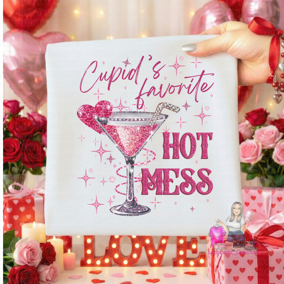 Cupids Favorite/Hot Mess/Faux Embroidery/Tshirt/Valentines