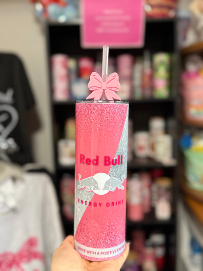 Pink Redbull Tumbler with Straw Topper included