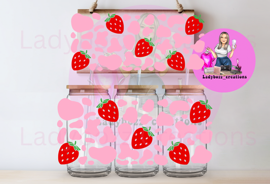 pink Cow print with Red Strawberries