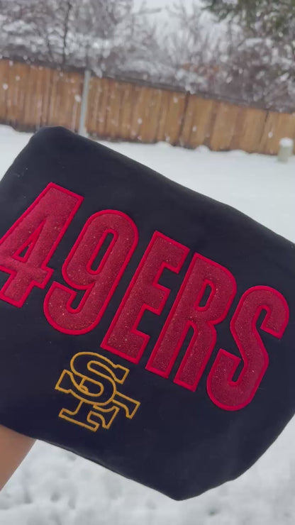 49ers Custom Embroidery Football Crewneck with Appliqué | Personalized Sports Sweatshirt