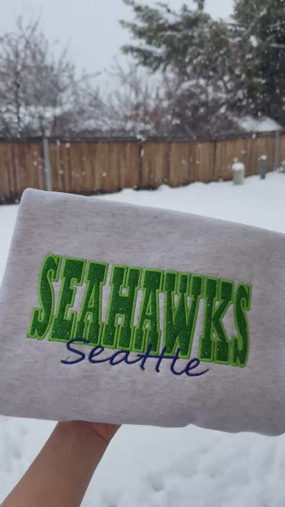 Seahawks Custom Embroidery Football Crewneck with Appliqué | Personalized Sports Sweatshirt