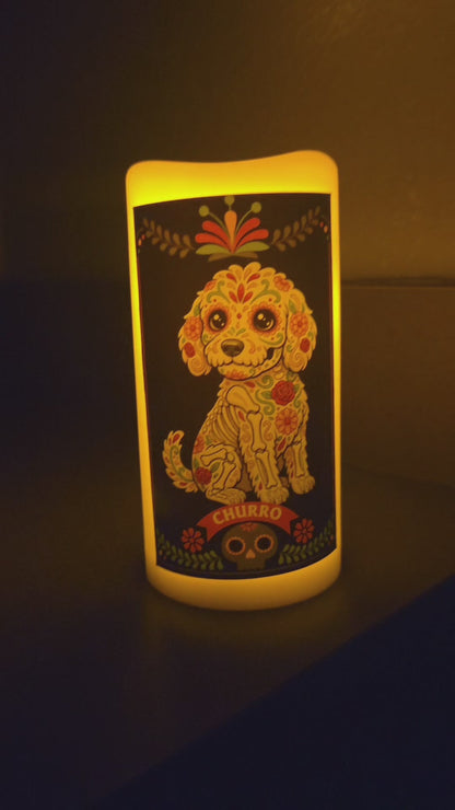 Dia de los muertos/day of the dead/ Personalized Light-Up Flamless Memorial Candle