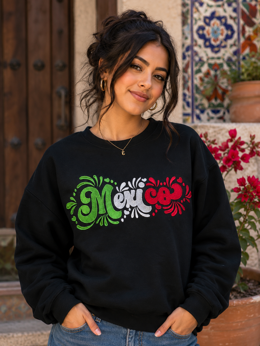 Mexico Talavera Embroidered Sweatshirt/Embroidery