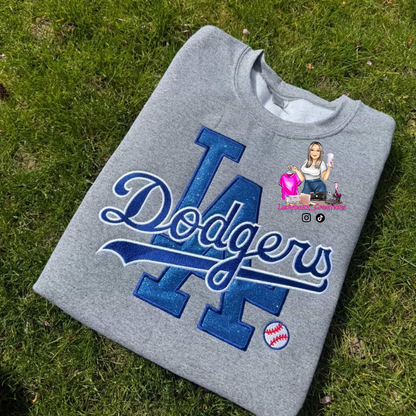 LA/Appliqué Crewneck Sweater/Embroidery/Baseball/Sports