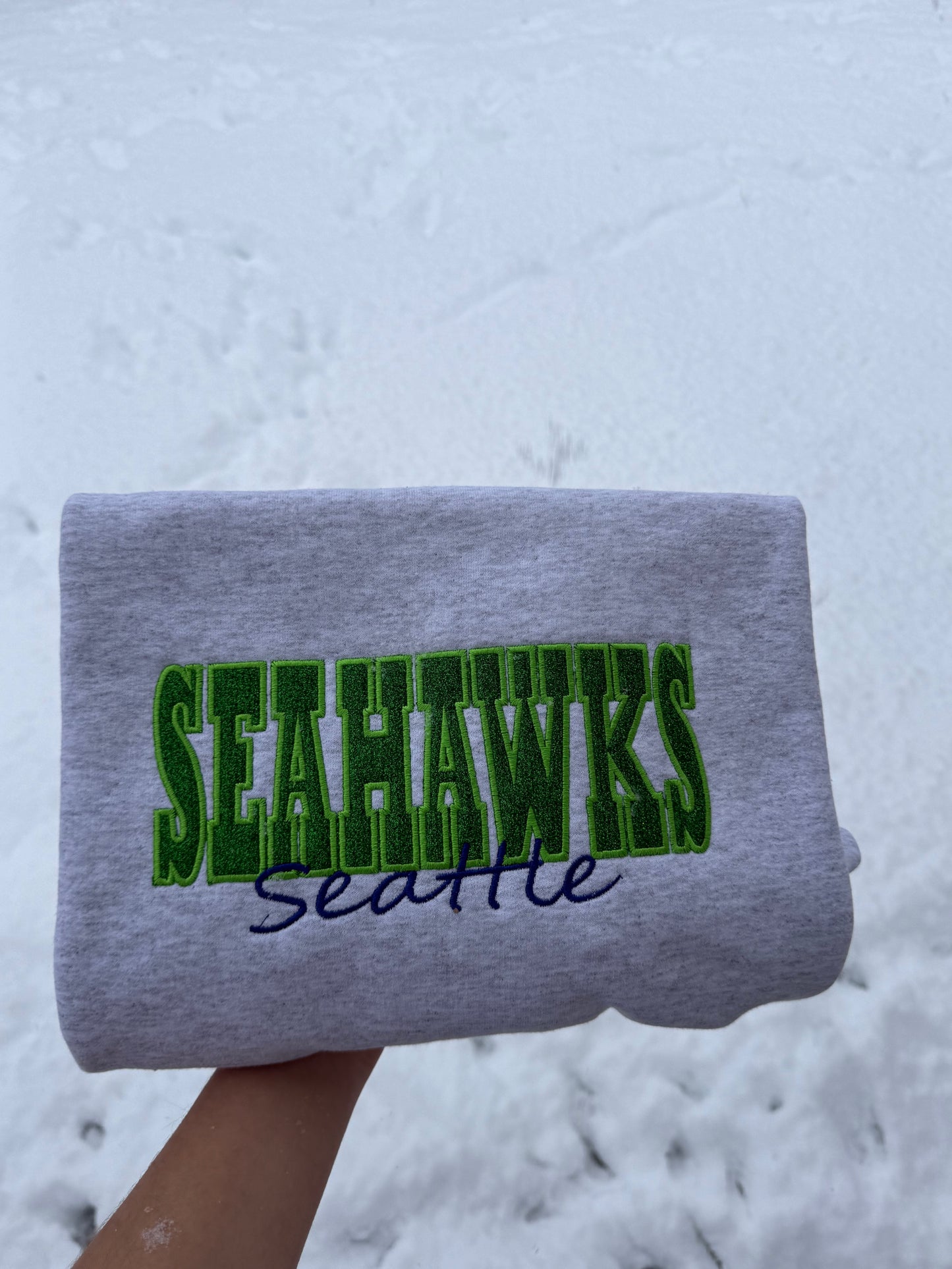 Seahawks Custom Embroidery Football Crewneck with Appliqué | Personalized Sports Sweatshirt