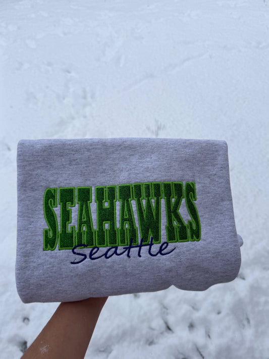 Seahawks Custom Embroidery Football Crewneck with Appliqué | Personalized Sports Sweatshirt