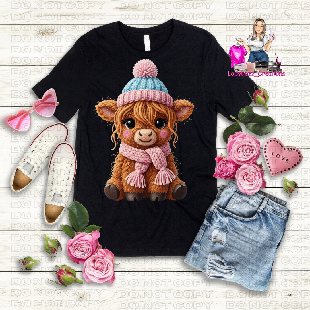 Highland Cow/Valentines/Faux Embroidery Tshirt/Several Options