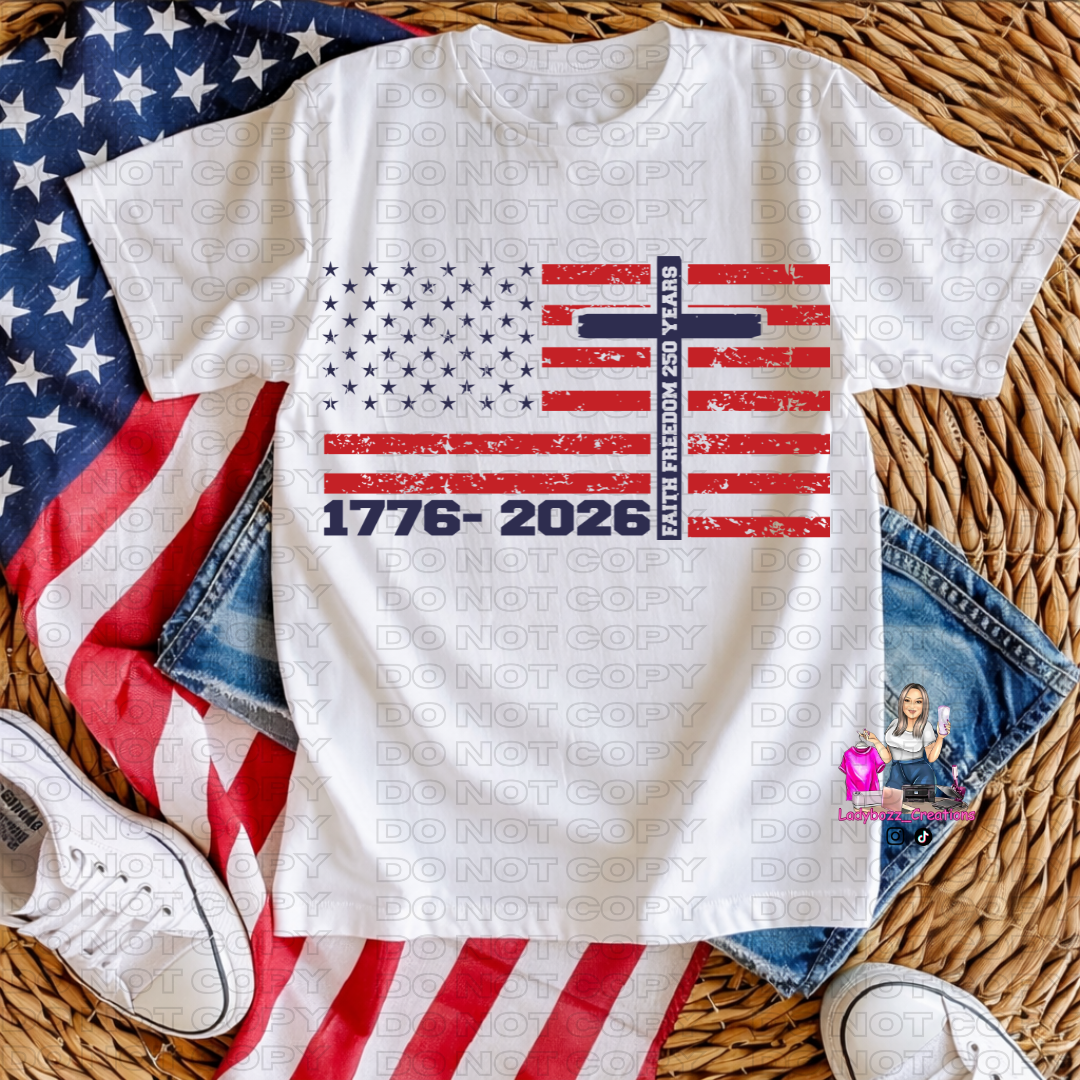 4th of July/America Flag with Cross/Tshirt or print only/