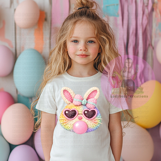 Bunny Faux Crochet Blowing Gum/Easter/kids/tshirts