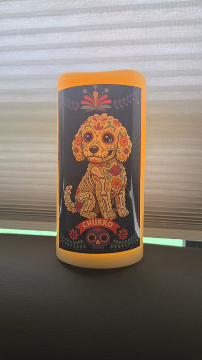 Dia de los muertos/day of the dead/ Personalized Light-Up Flamless Memorial Candle