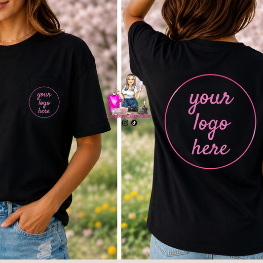 Custom Apparel Pressing Pocket size and back image – Customer Supplied Shirt/logo designing