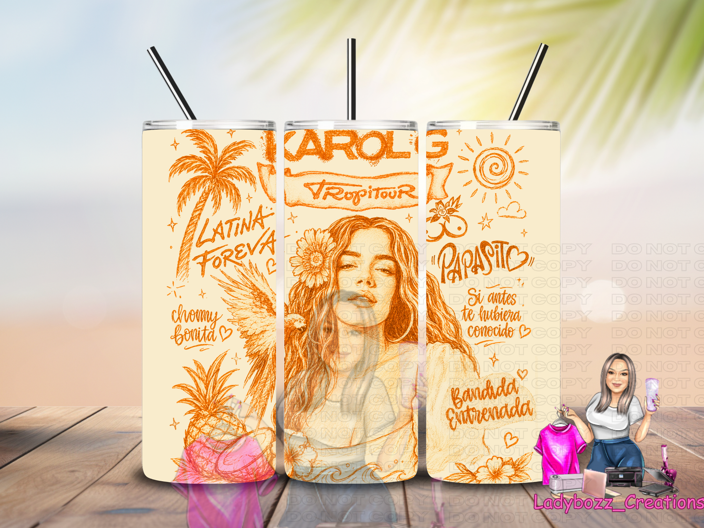 Karol G Tumbler with straw topper/ or sublimation print/