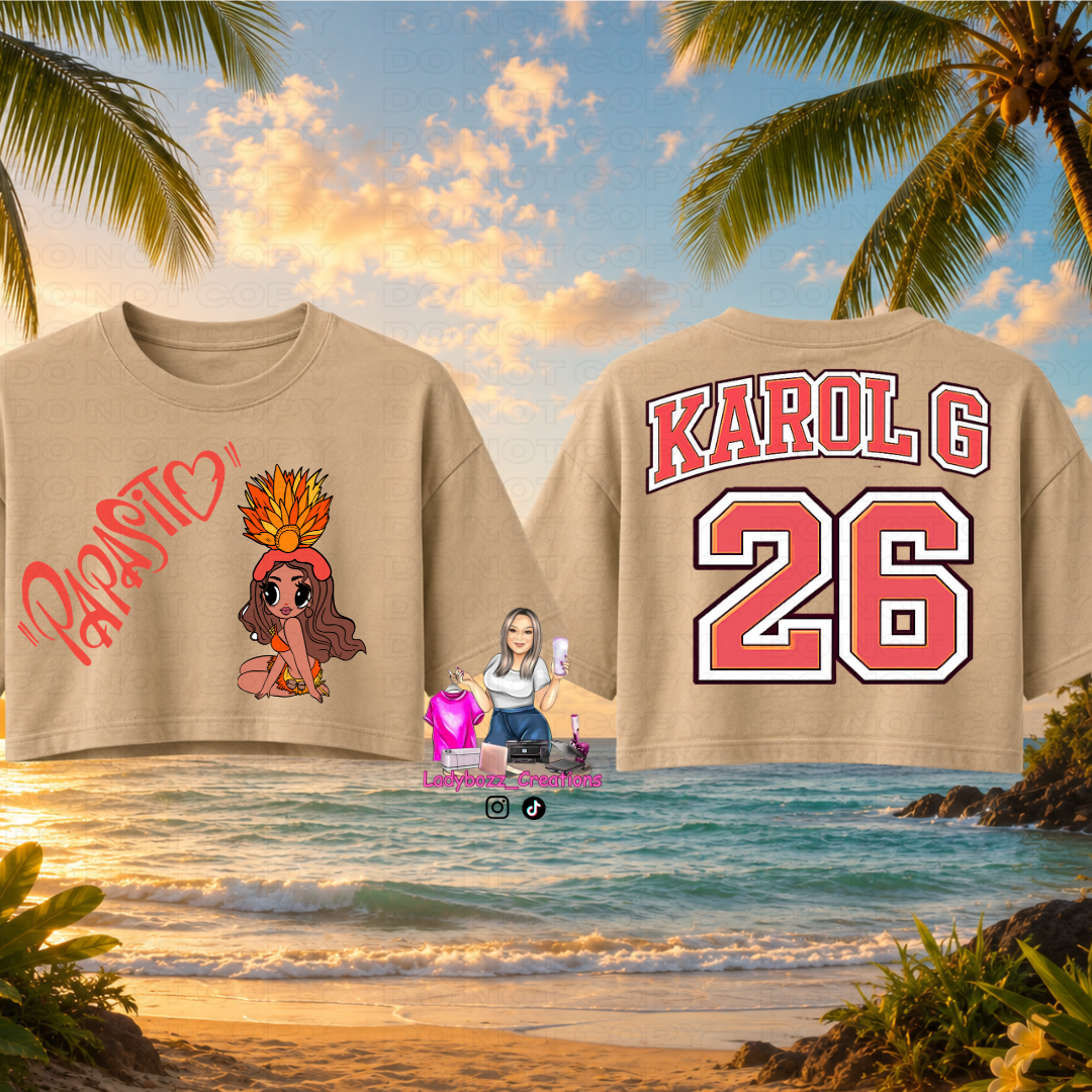 Custom Karol G Tropical Crop Tee – Front & Back Design/shirt or print only