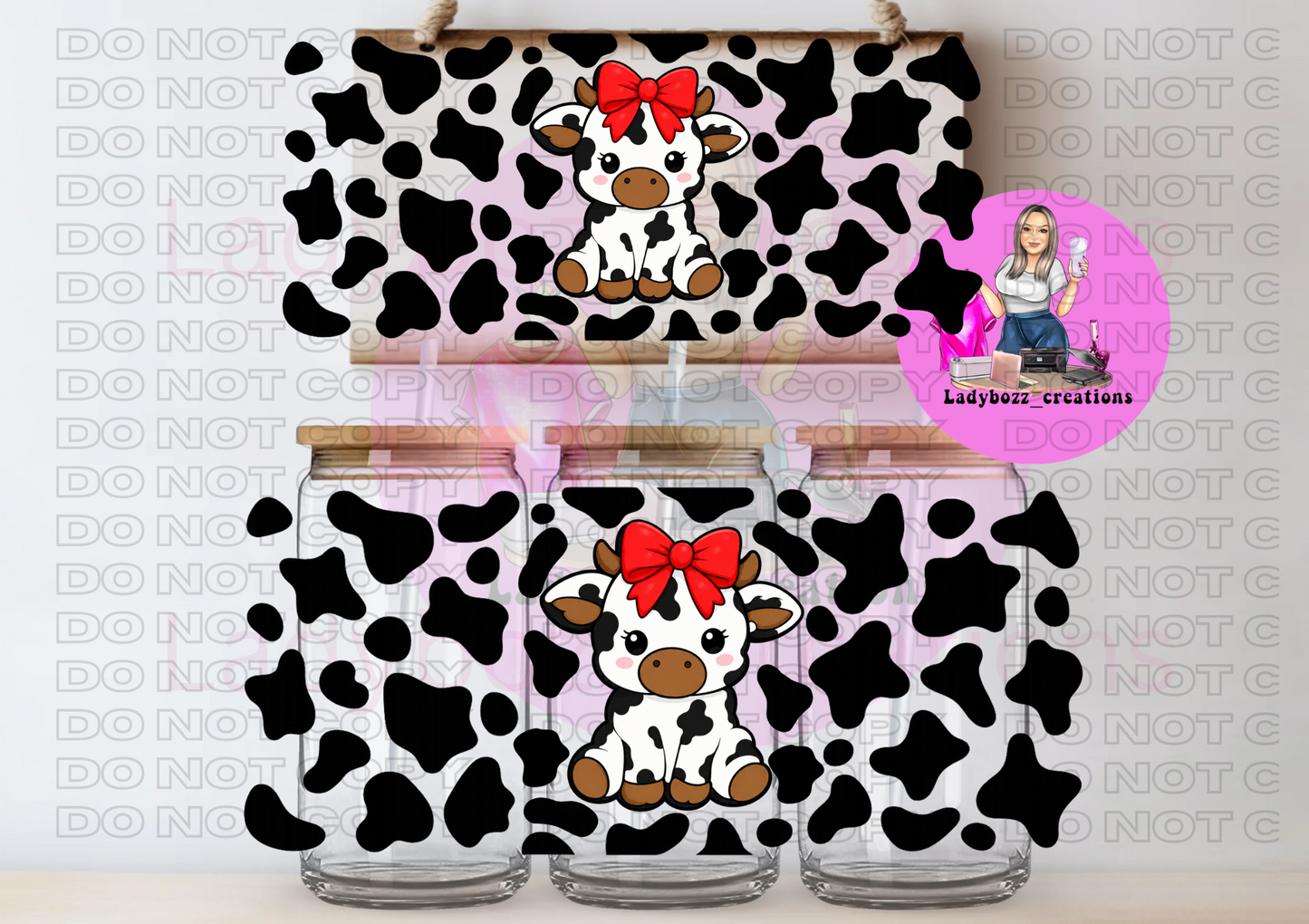 Cow print with red bow/2 Wraps Only or Libbey Cup