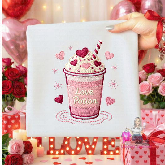 Coffee Love Potion/Faux Embroidery/Tshirt/Valentines