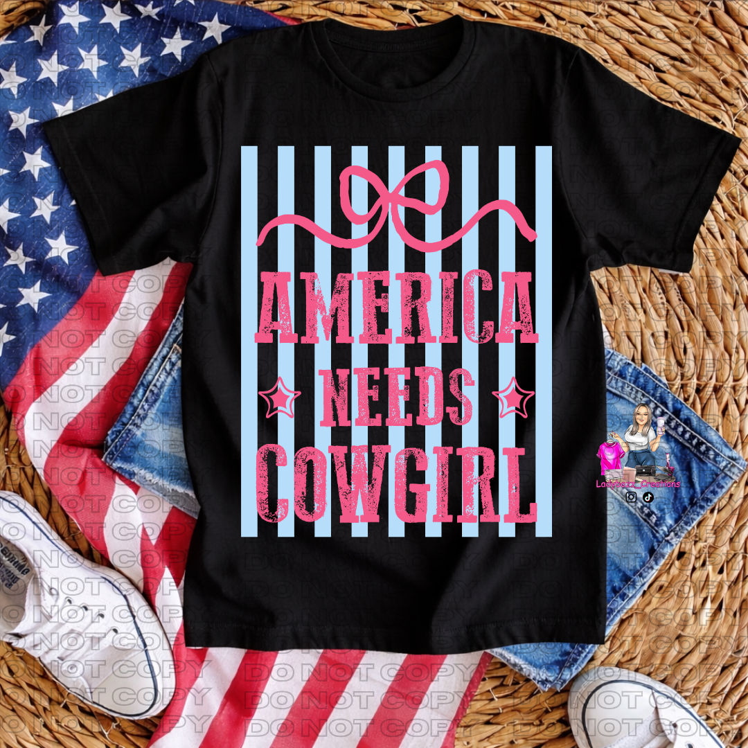 4th of July/American Needs Cowgirls Stripe/Tshirt or print only/
