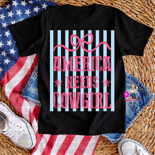 4th of July/American Needs Cowgirls Stripe/Tshirt or print only/