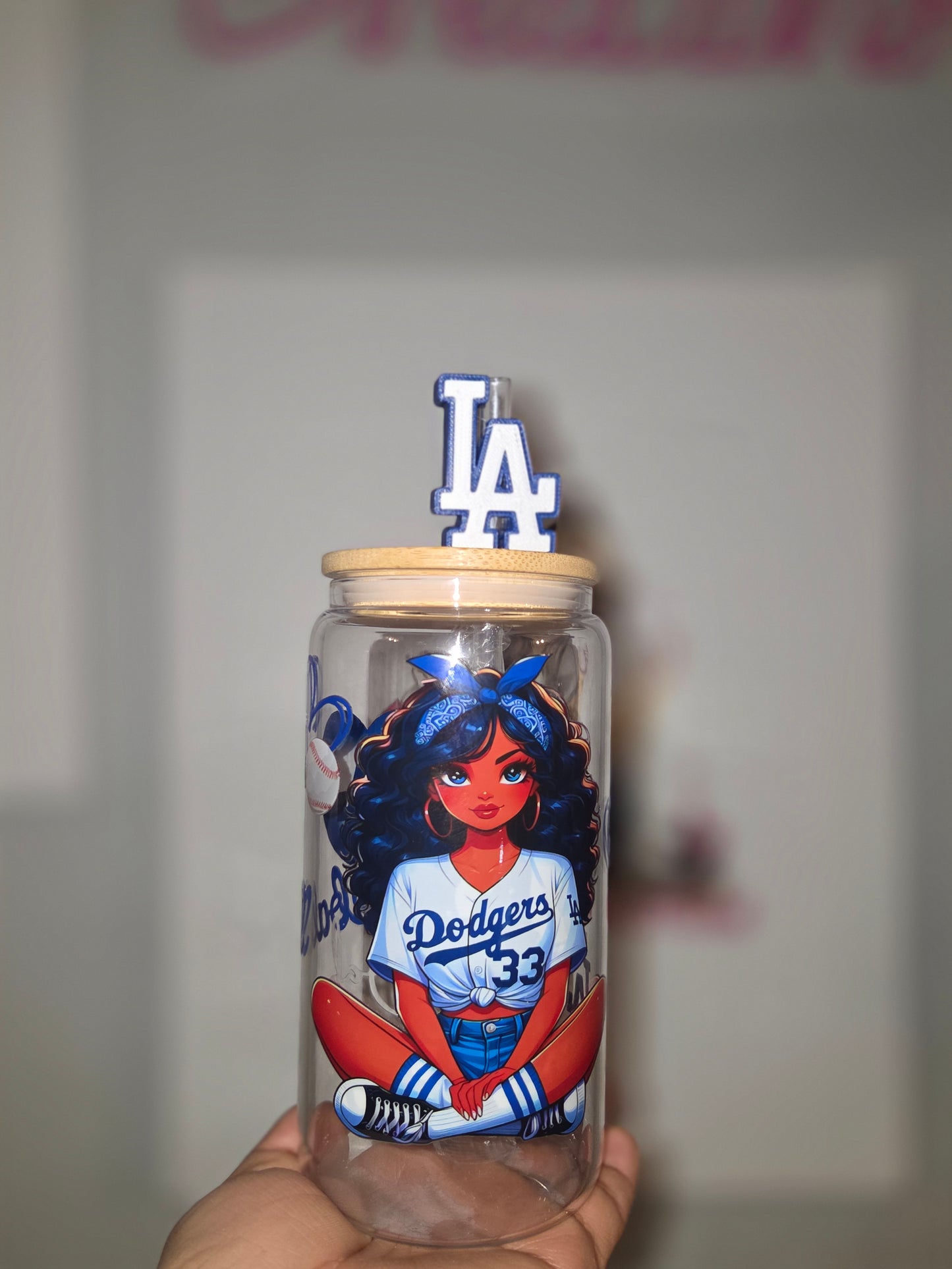 LA Girl/Libbey Cup with straw topper/Baseball