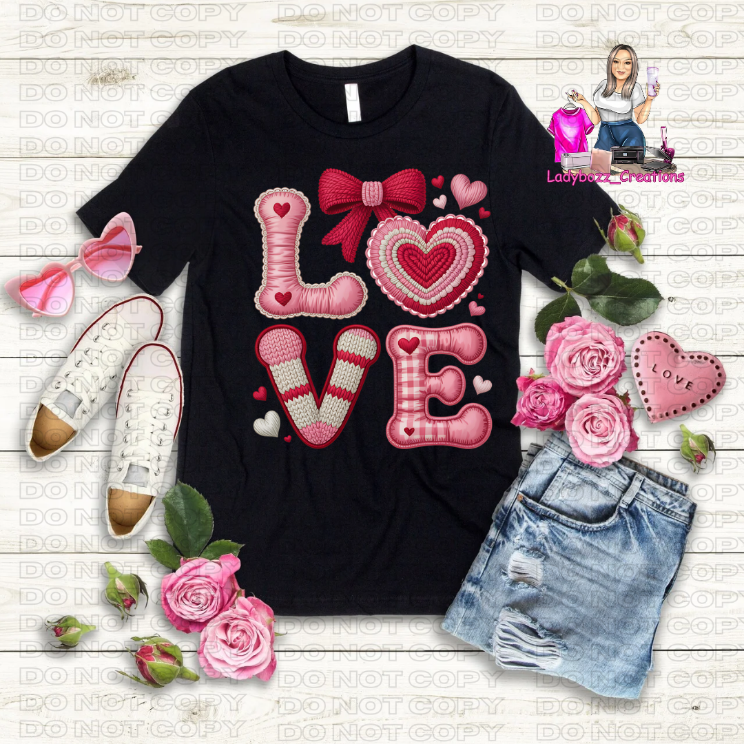 Love/Valentines/Faux Embroidery Tshirt/Several Options
