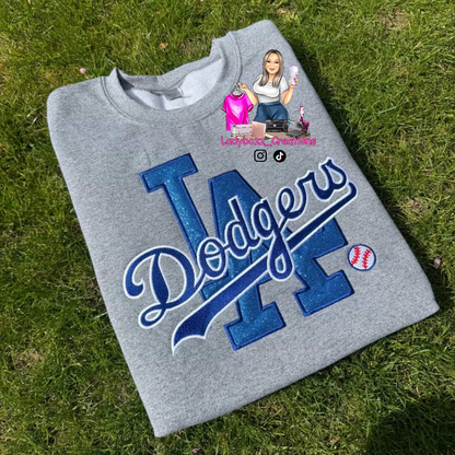 LA/Appliqué Crewneck Sweater/Embroidery/Baseball/Sports