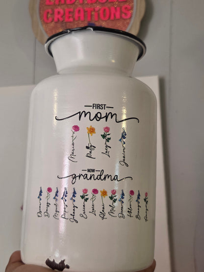 Custom “First Mom, Now Grandma” UV DTF Vase Decal – Personalized Mother’s Day Gift