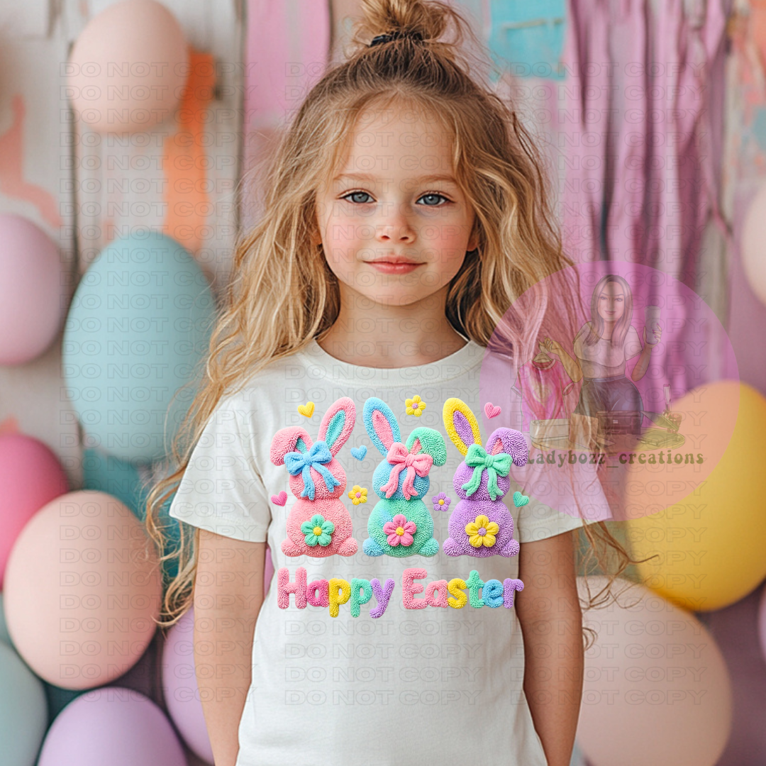Happy Easter Faux Embroidery/kids/tshirts D25