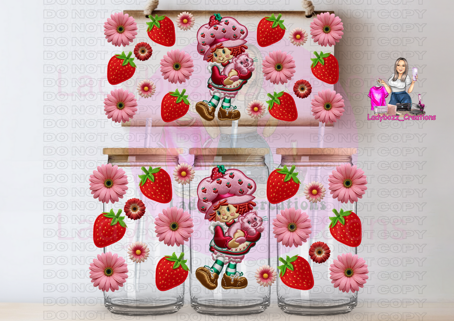 Strawberry Shortcake Faux Embroidery/Libbey Cup or wrap only