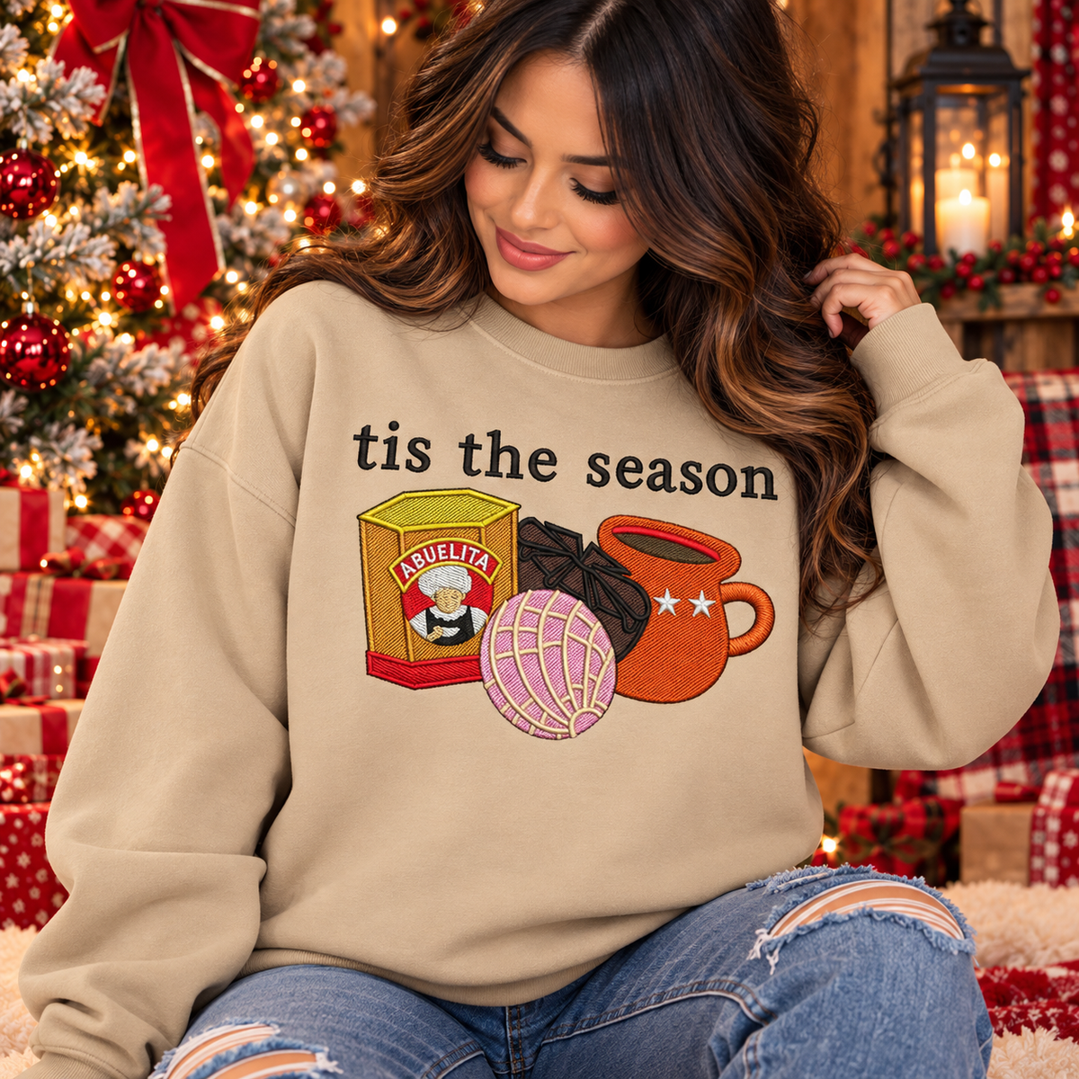 ’Tis the Season Hispanic Christmas Embroidered Crewneck