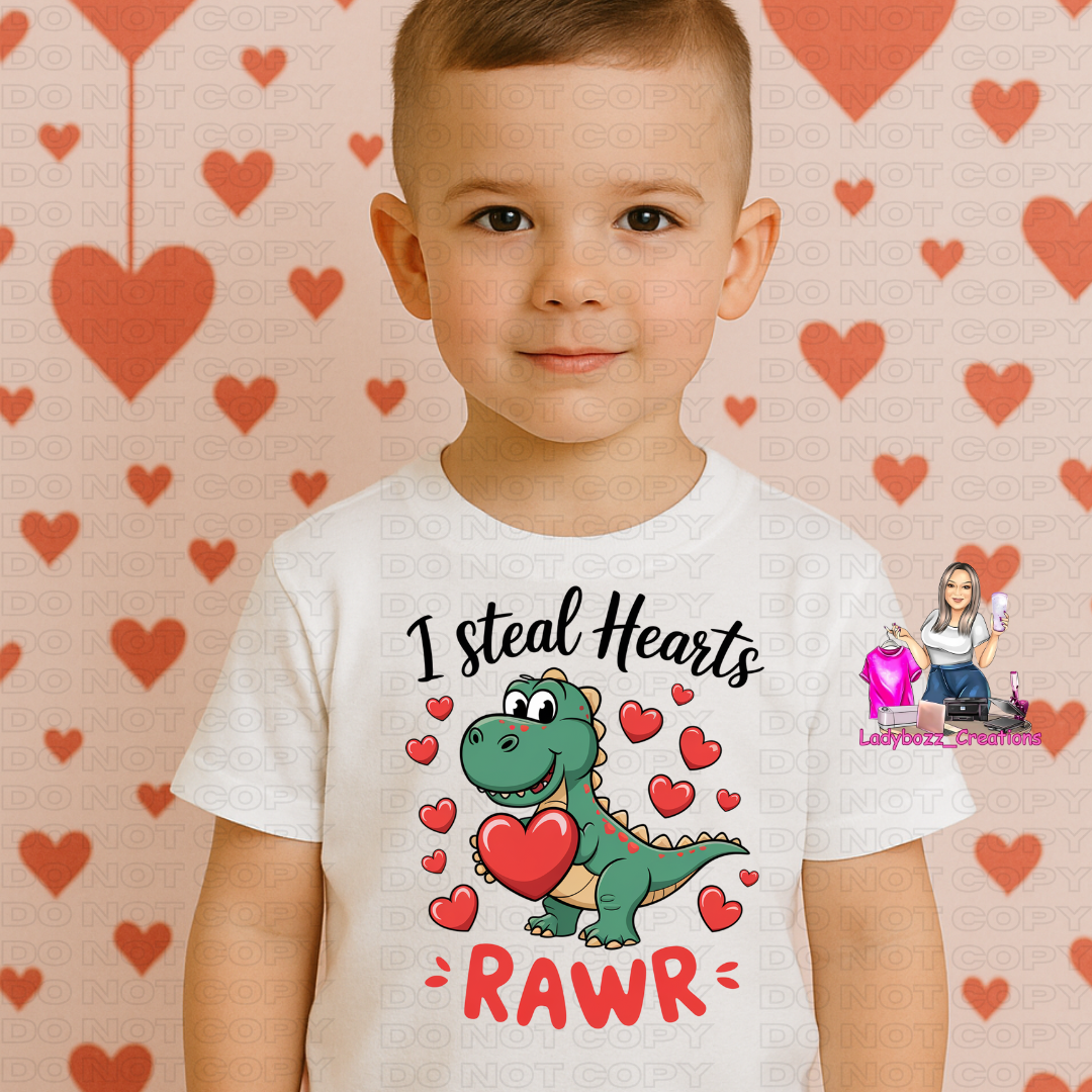 I Steal Hearts Rawr Dinosaur/Valentines/kids/tshirts