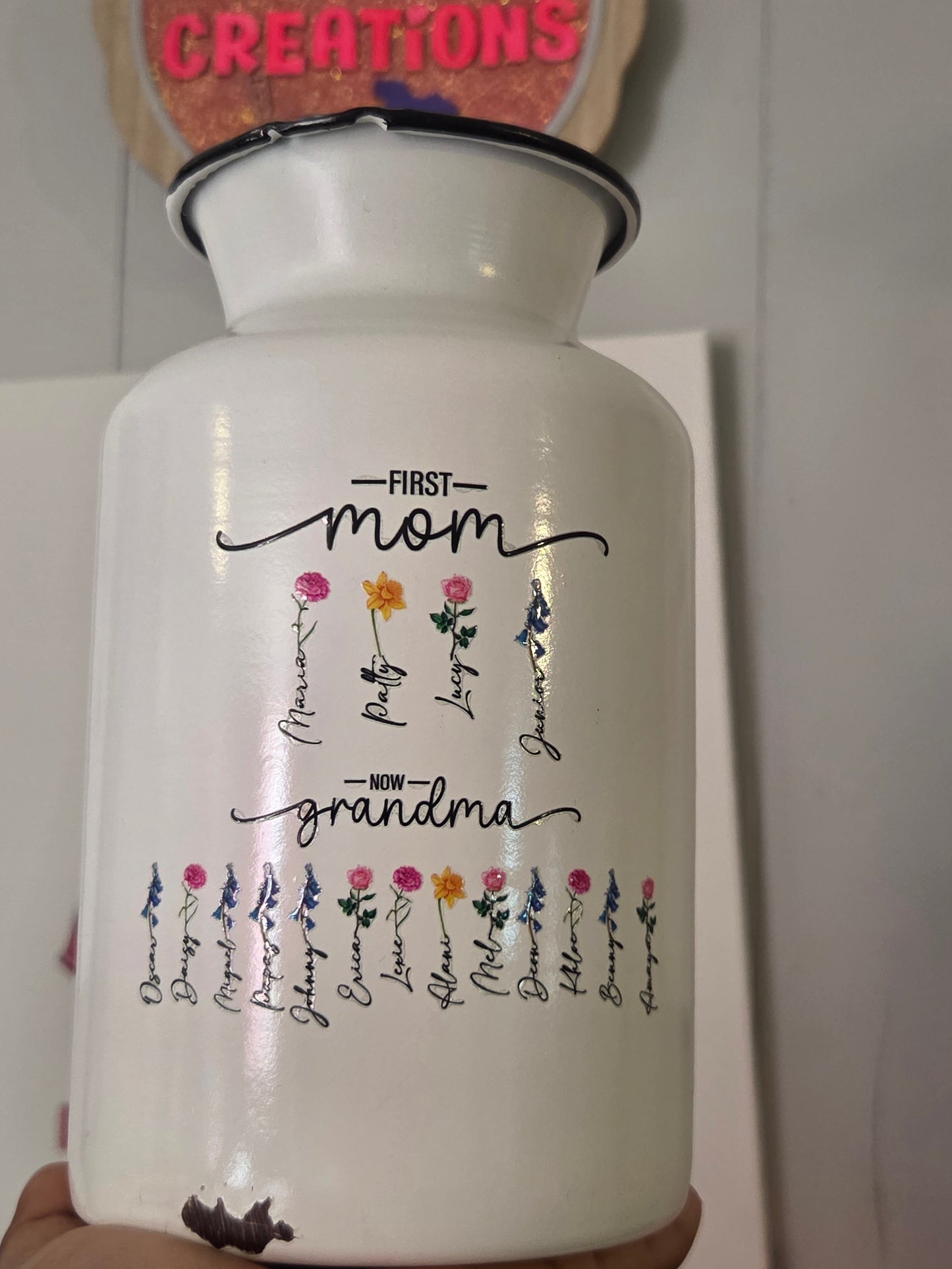 Custom “First Mom, Now Grandma” UV DTF Vase Decal – Personalized Mother’s Day Gift